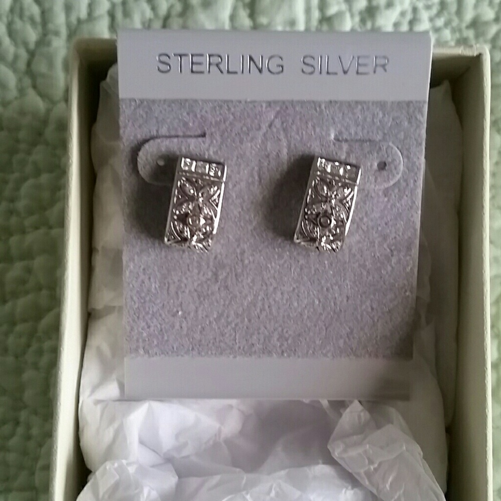 Solid, Sterling Silver Earrings With Diamonds - image 1